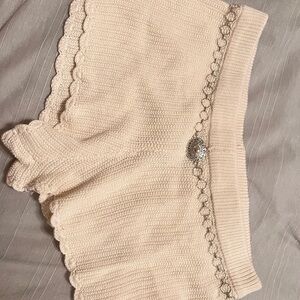 Forever 21 Cream Knit Shorts with Chain Accent